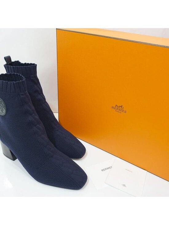 Hermes Knit Calfskin Volver 60 Ankle Boots 37 Black 1876368  Hermes Shoes Boots Volver 60 Exlibris 37 1 2 Navy Knit Cuff